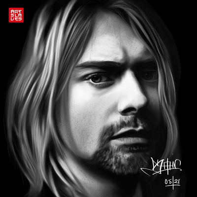 Kurt Cobain artslaves digitalart digitalpainting hyperrealism illustration illustrations jonathansophie kurtcobain nirvana realism realistart