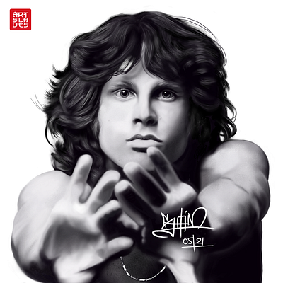 Jim Morrison artslaves digitalart digitalpainting hyperrealism illustration illustrations jimmorrison jonathansophie realism realistart thedoors