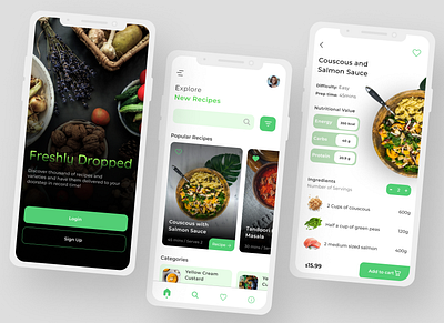 Freshly Dropped Recipe Shop app design figma graphic design minimal ui