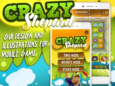 Crazy Shepard UI design and illustrations app gui character design game game art gui illustrations mobile app ui ui design user interface