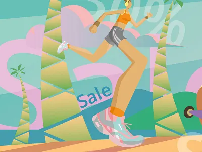 Showcase, running girl design illustration sale showcase sneakers vector