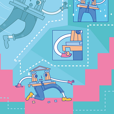 The bank fell on the way bank character design illustration vector