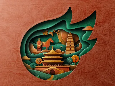 中国八大古都—西安 design icon illustration 复古