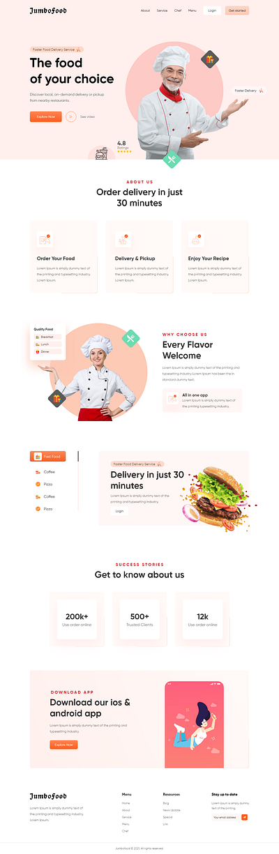 Food Delivery landing page design illustration ui ux web