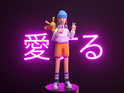 Geek Pikachu 3d c4d character design geek girl illustration japanese people pikachu pokemon render