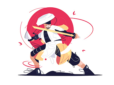 Samurai background cartoon design illustration person ui vector