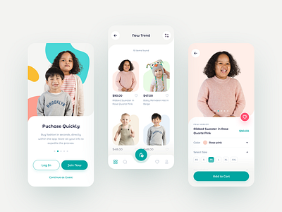 Children's Boutique App app apparel cart clean clothing design design app ecommerce fashion kids online store outfit pastel colors shop store typography ui ux web app