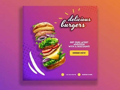 Social Media Display Advertisement Design - Burger Shop advertisement branding design display ad facebook graphic design illustration instagram promotional social social media social media post web