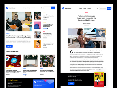 WeeklySocial - the latest News, Opinions and Analysis design hero website interface design landing page layoutdesign magazine media online news portal online startup ui designer uidesign uiuxdesign user interface website