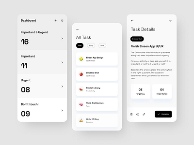 Einsen | Task Manager App app cards clean einsen minimal mobile ui spikeysanju task manager todo app ui uidesign ux uxdesign