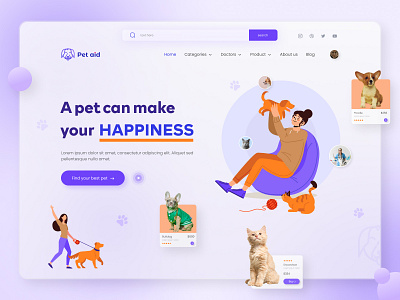 Pet Aid web home page design. animal website cat website dog website home home page home page design landing page pet website ui ux design user experience design user interface design web design web ui web ui design web ui ux design website website design website ui