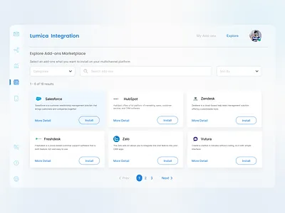 Integration Marketplace Exploration add ons addon addons app design dashboard design marketplace multichannel omnichannel ui ui ux ui design uidesign uiux ux webdesign