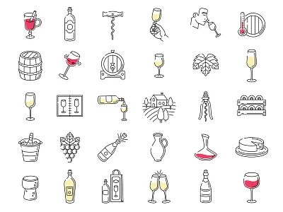 Vine icon collection black cartoon collection concept design elegant graphic design icon illustration linear logo modern outline red set simple vector white wine