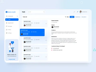 Medico Health - Doctor's Task dashboard design doctor medical ui