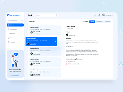 Medico Health - Doctor's Task dashboard design doctor medical ui