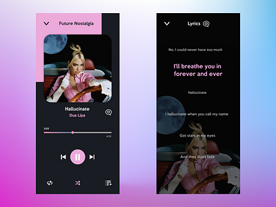 #DailyUI 008 - Music Player adobe xd app daily daily ui dailyui dailyuichallenge design dua lipa flat future nostalgia lyrics music music player player pop ui