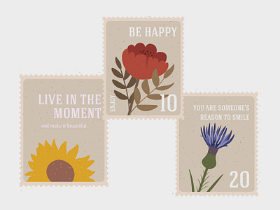 vintage retro postmark flowers, leaves concept quote card postage