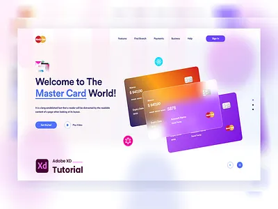 Glassmorphism Landing website branding creative design glassmorphism landing mastercard tutorial web xd