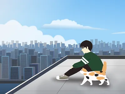 Sad boy boy cat catillustration cityview design illustration illustrator sadboy vector