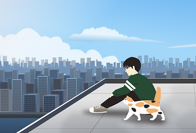 Sad boy boy cat catillustration cityview design illustration illustrator sadboy vector