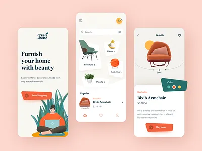 Green House Mobile application design start startup ui ux
