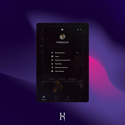 Google Play Store Menu Redesign android app design glass glassmorphism menu philippines play store ui ui design