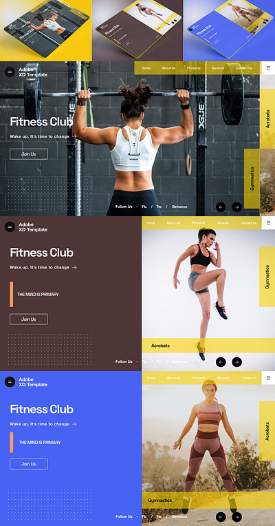 Gym Adobe XD - Template Free Download adobe branding creative design graphicdesigns minimal template ui uidesign uxuidesign webdesign website xd