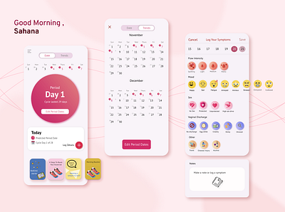 Inez | Period Tracking App | app design period tracking ui ux