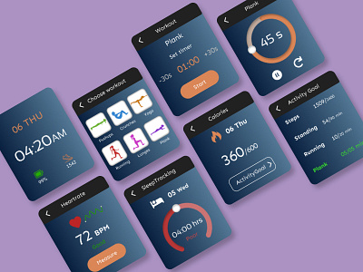 Fitness App UI - Smart Watch adobexd applewatch dailyui design figma figmadesign fitnessapp fitnesstracker healthapp illustrator interaction design productdesign ui user experience userinterface uxui watchdesign watchos wearos xd