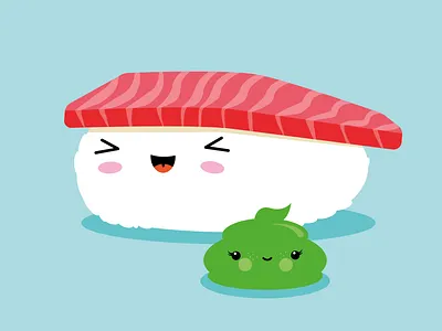 Best Friends Kawaii Sushi Nigiri cute design food illustration graphic design illustration illustrator kawaii kids illustration kids room nigiri sushi vector wasabi