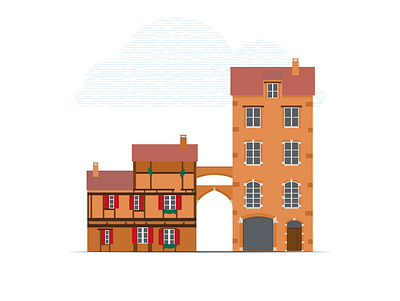 Maisons typiques d’Albi blanc brique illustration pierre rose rouge vector