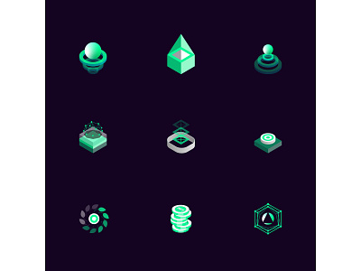 Isometric Fintech Icon Set 2d abstract collect cryptocurrency design economy finance fintech futuristic geometric icon icon set illustration isometric mobile app money nft target ui vector