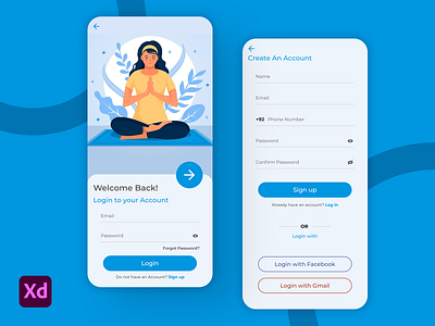 Meditation App Login & Signup screen app design app illustration colorful illustrated ios log in login meditations phone email username register sign in signup typography