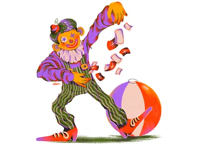 clown's trick cards character design clown digital art drawing illustration magic