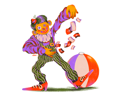 clown's trick cards character design clown digital art drawing illustration magic