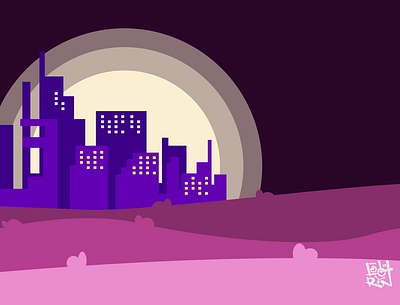 Skyscraper at Night flat color graphic design illustration moonlight