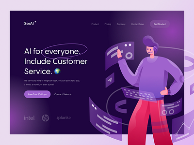 SerAI Landing Page Exploration customer customer service design flat gradient illustration landing page minimal service vector website