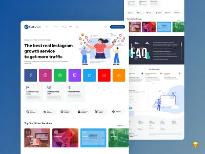 GetViral Landing Page blue daily ui design digital agency digital marketing homepage interface landing page layout social media social media marketing ui ux web design website