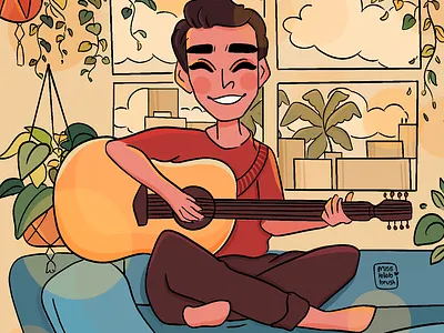 Secret paradise art boy cute design dribbble graphic design guitar home illustration minimal music photoshop plants sunshine vector