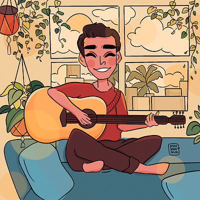 Secret paradise art boy cute design dribbble graphic design guitar home illustration minimal music photoshop plants sunshine vector