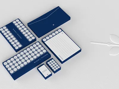 Kumar L Santosh Stationery art blue branding clean design envelope graphic design hangtag minimal modern motion navy pattern pattern design personal branding postcard render stationery white