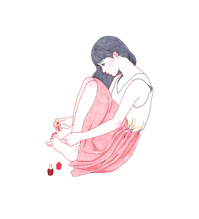 Woman Painting Toe Nails drawing girl illustration woman