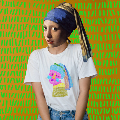 girl with pearl earing collage design illustration
