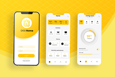 DiGi Home - Smart Home App Ui app app design clean ui design graphic design home automation illustration ios iphone app mobile app mobile app smart devices mobile app design mobile ui product design smart home trendy ui ui design uiux ux