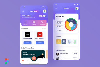 KichCash UI Re-Design cashback das dashboard purple redesign wallet