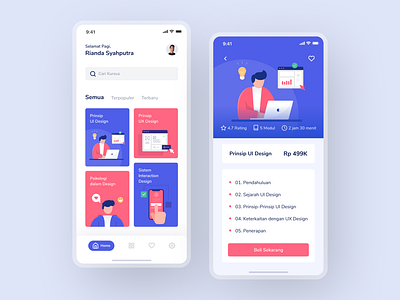 E-Course Mobile App app app design apps course dailyinspiration ecourse flat illustration learn mobile mobile app mobile ui rianda rianda design trendy ui ui design uidesign uitrend uiux