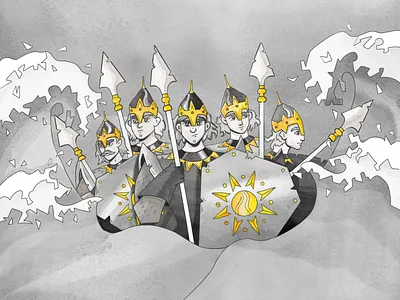 Lukomorye - Knights Escorted 2d character drawing illustration person