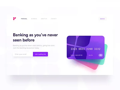 Banking App Concept banking branding card design glassmorphic gradient hero typography ui