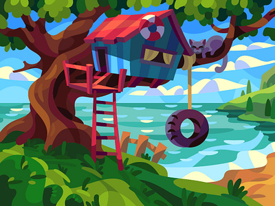 Tree house art cartoon design digital illustration vector