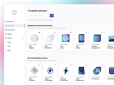 Invisible's Process Launchpad abstract icon ant design desktop material design process recommendations interface rpa storefront